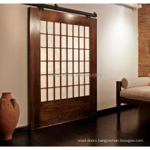 Industrial sliding artifical classic wood barn door with glass for living room